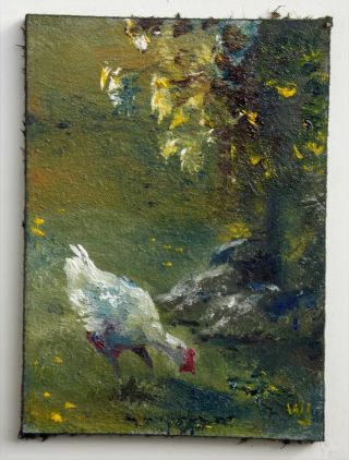 Aceo - William Jamison Miniature Oil Painting Chicken Hen Ireland