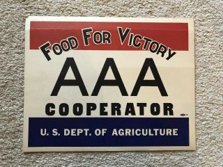 Vintage Wwii Food For Victory Aaa Cooperative Us Dept Agriculture Sign