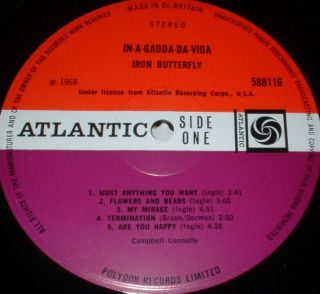 IRON BUTTERFLY In A Gadda Da Vida LP 1968 ATLANTIC 1st Press 3
