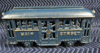 Trolly Main Street Train Cast Iron Still Bank In Blue Paint