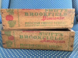 Vintage Swift’s Brookfield Wooden 2 Lb Cheese Box Bottoms - 2