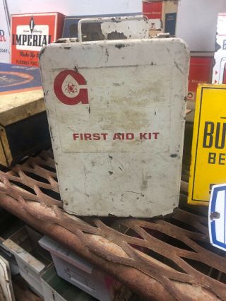 Vintage Getty Gas Oil Service Station Metal First Aid Kit Box With Contents