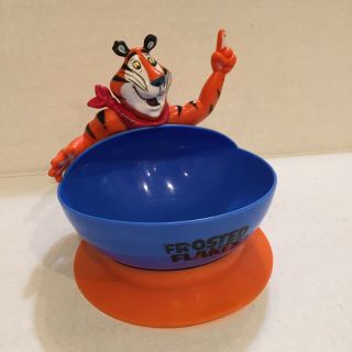 Kellogg Frosted Flakes Tony Tiger Vtg Blue Orange Suction Cup Mount Cereal Bowl