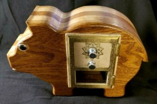 Vintage Oak Piggy Bank Handmade Us Post Office Box With Combination Lock - Rare