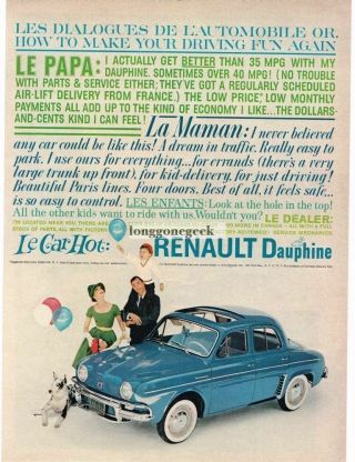 1959 Renault Dauphine Capri Blue 4 - Door Sedan Vtg Print Ad