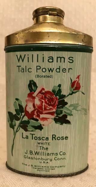 Vintage J B Williams Co Talc Powder Tin Glastonbury Ct Montreal La Tosca Rose