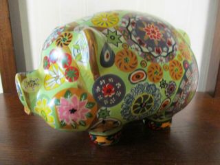 - Vintage " Hippy Generation " Folk Art Hand Painted Piggy Bank