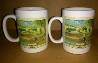 John Deere 2 Mugs Coffee Tea Large 31058 Tractor Boy Dog Corn Fishing Hay Cart 2