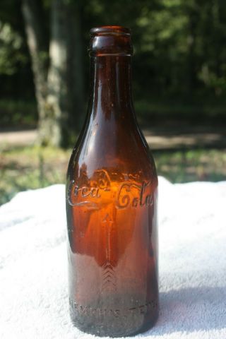 Vintage Amber Straight Side Ss Coca Cola Bottle - - - Memphis,  Tennessee - - Arrows
