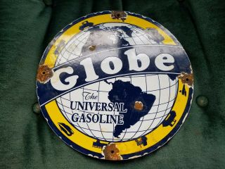 Globe Gasoline Porcelain Sign Gas Station Service Pump Plate Farm Oil Dog Garage