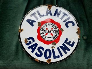 Atlantic Gasoline Porcelain Sign Oil Gas Service Station Pump Plate Farm Garage