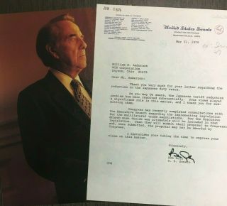Senator Robert " Bob " Dole Signed Letter To Wwii Pow William Anderson Japan