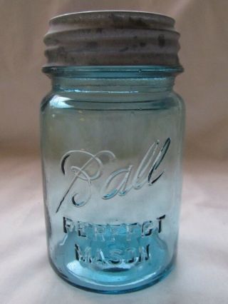 Vintage Ball Blue Pint Perfect Mason Jar With Zinc Ball Lid - Misspelled Perffct