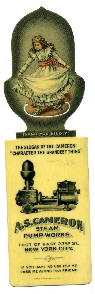 A.  S.  Cameron Steam Pump Die Cut Celluloid Bookmark - 1905
