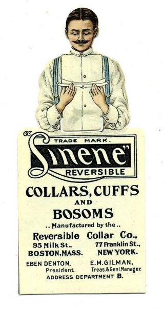 Linene Reversible Collars,  Cuffs & Bosoms Die Cut Celluloid Bookmark - 1905