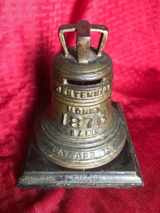 Vintage 1876 Centennial Cast Iron Still Bank Liberty Bell.  Stamped On Bottom