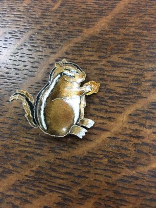 Cute Sterling Enameled Chipmunk Pin Brooch