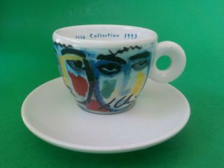 c.  1993 Set of 6 Illy Ginori Sandro Chia ' Facce Italiane ' Espresso Cups & Saucer 2