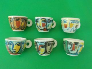 c.  1993 Set of 6 Illy Ginori Sandro Chia ' Facce Italiane ' Espresso Cups & Saucer 3