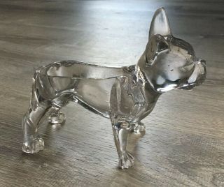 Large Vintage Clear Glass Candy Dish Heavy French Bulldog Terrier
