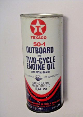 Vintage Texaco 50 - 1 Outboard & 2 Cycle Engine Oil Advertising Can Full Can
