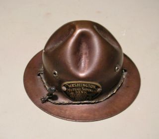 Vintage 1920s Boy Scout Hat Bronze Coin Bank - Wa Mutual Bank - Seattle