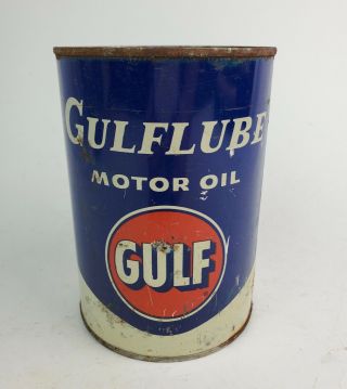 Vintage Gulflube Motor Oil One Quart Metal Oil Can Gulf Oil Pretty