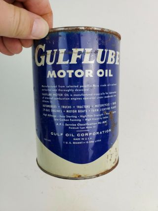 Vintage Gulflube Motor Oil one quart metal oil can Gulf Oil Pretty 3