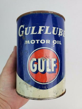Vintage Gulflube Motor Oil one quart metal oil can Gulf Oil Pretty 5