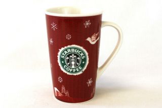 Starbucks Tall Christmas Holiday Mug Red White Tree Dove Deer 2008 16 Oz