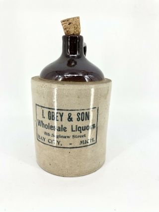Antique Obey & Sons Stoneware 2 Gallon Liquor Jug
