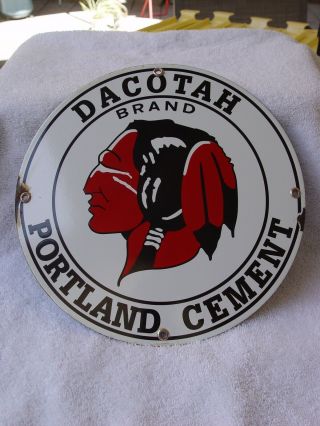 Dacotah Brand Portland Cement Indian Logo 10 " Round Porcelain Advertising Sign