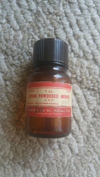 Opium Apothecary Bottle Merck Poison 1 Oz 3 1/2 "