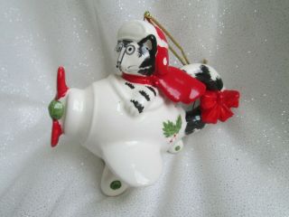 Vintage Kliban Cat Flying Airplane Ceramic Christmas Ornament