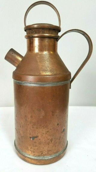 Vintage Copper Milk Jug " Hens & Chickens " Can W/ Cork Lid Garden Water Shell Ad