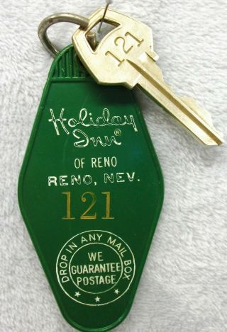 Vtg.  Plastic Hotel Motel Room Key Fob Chain Ring Holiday Inn Reno Nevada Htf