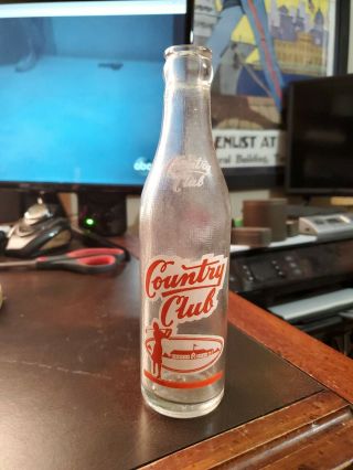 Vintage Applied Label Soda Bottle Country Club Club Soda Co.  Springfield Mass