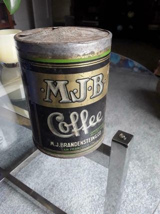 Vintage Very Early MJB coffee tin 1 lb San Francisco CAL.  RARE ALL METAL 2