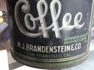 Vintage Very Early MJB coffee tin 1 lb San Francisco CAL.  RARE ALL METAL 7