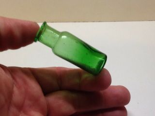 Tiny Antique Grass Green Flared Lip Early Cork Top Medicine Bottle.