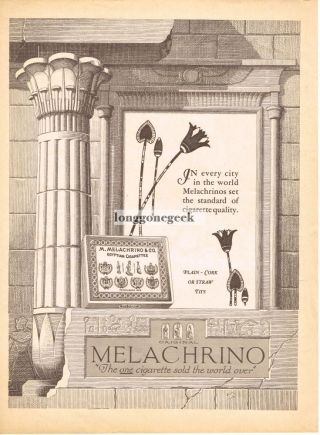 1925 Melachrino Egyptian Cigarettes Architecture Hieroglyphics Vtg Print Ad