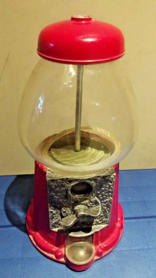 Vintage Red Carousel Bubble Gum Machine Cast Metal Glass Globe