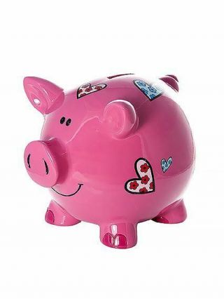 Mousehouse Adult Kids Large Pink Pig Piggy Bank Money Box With Hearts For Girls
