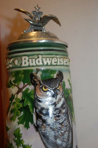 Anheuser Busch Birds Of Prey Great Horned Owl Lidded Stein CS264 w/Box & LK 2