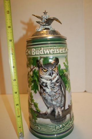 Anheuser Busch Birds Of Prey Great Horned Owl Lidded Stein CS264 w/Box & LK 4
