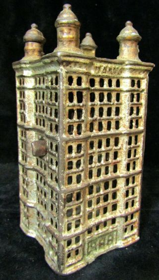 Antique Williams Cast Iron Coin Bank Skyscraper Building With Holding Pin