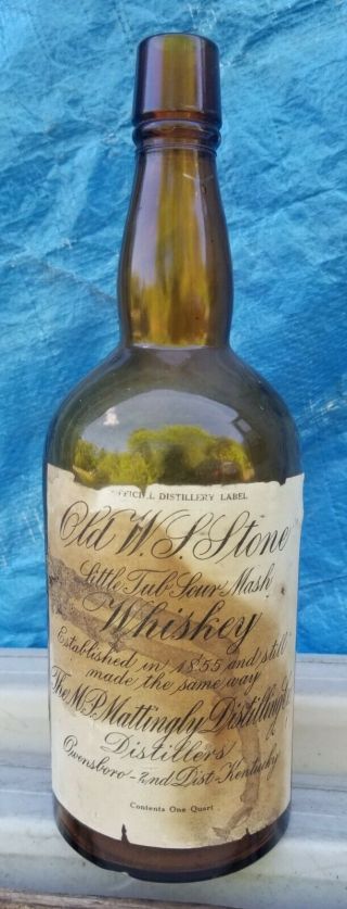 Vintage Kentucky Whiskey Bottle Pre Pro Paper Label Ws Stone Mattingly