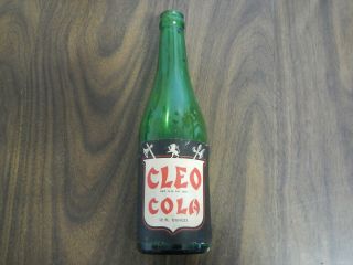 Cleo Cola 12 Fl Ounces Paper Label Green Glass Soda Bottle