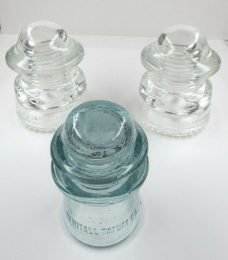 3 Vintage Glass Insulators - Clear Hemingray 20 And Green Whitall Tatum 9