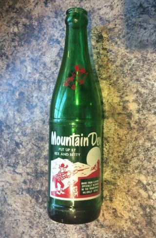 Mt Dew - Mountain Dew Bottle Rare 12 Oz Red Hillbilly On Neck Put Up By Rex&betty